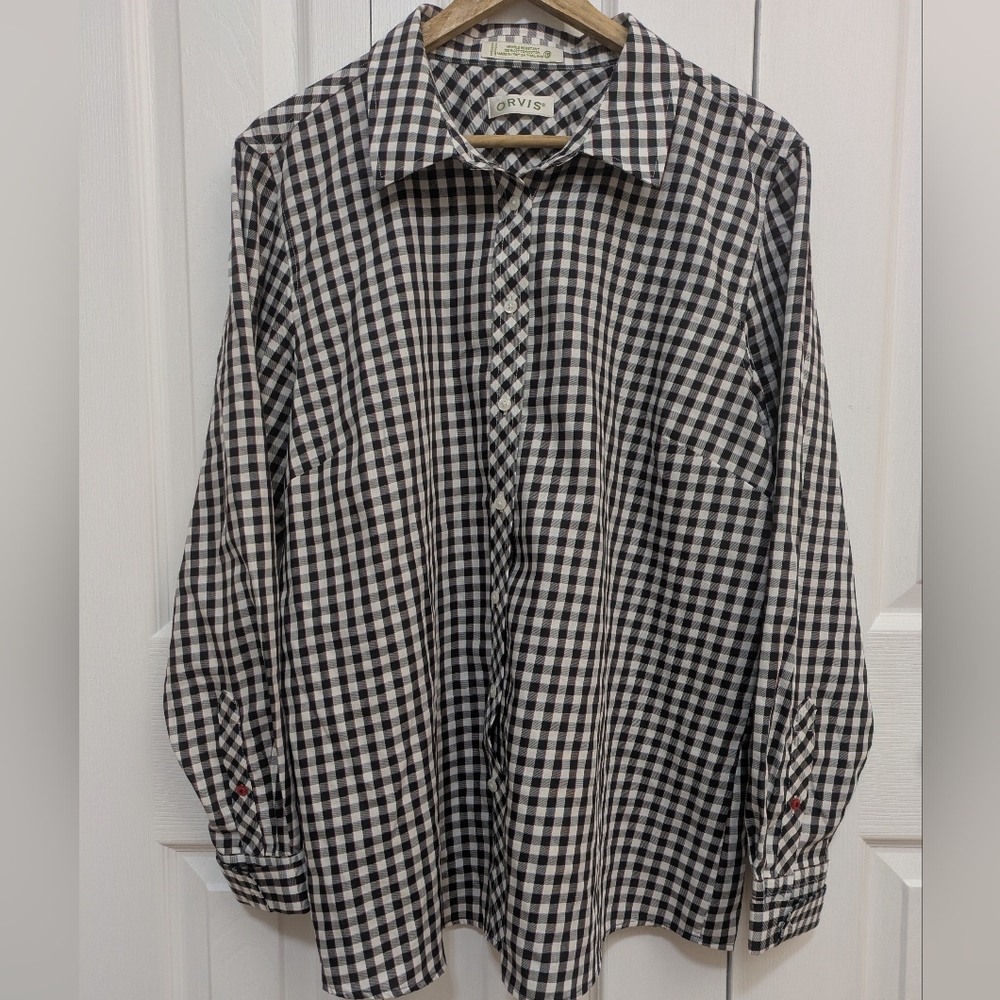Orvis Wrinkle-Resistant Black/White Plaid Shirt - Size 18